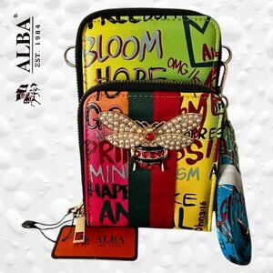 MULTI COLOURED ONLY Graffiti Queen Bee Crossbody Bag/Cell Phone NWT